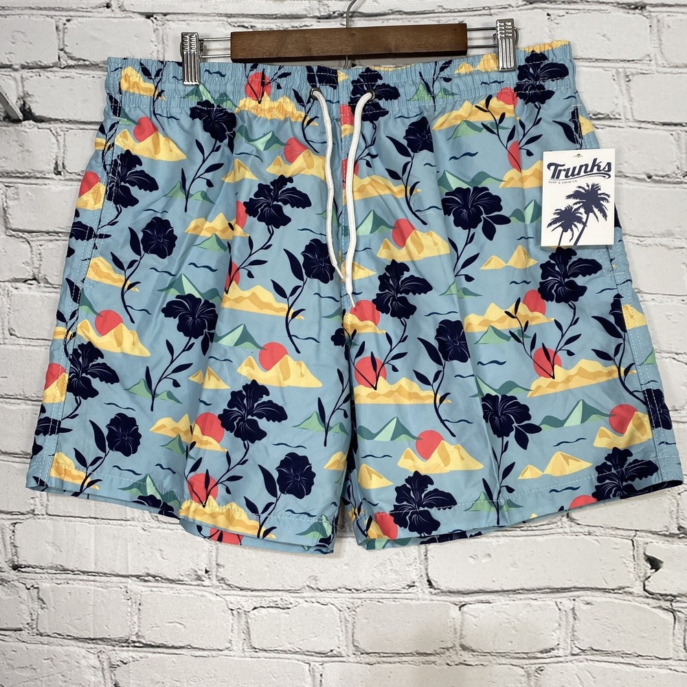 Trunks‎ Surf and Swim Co Short Men Size XL Lined Floral Island Ocean Print 6.5"